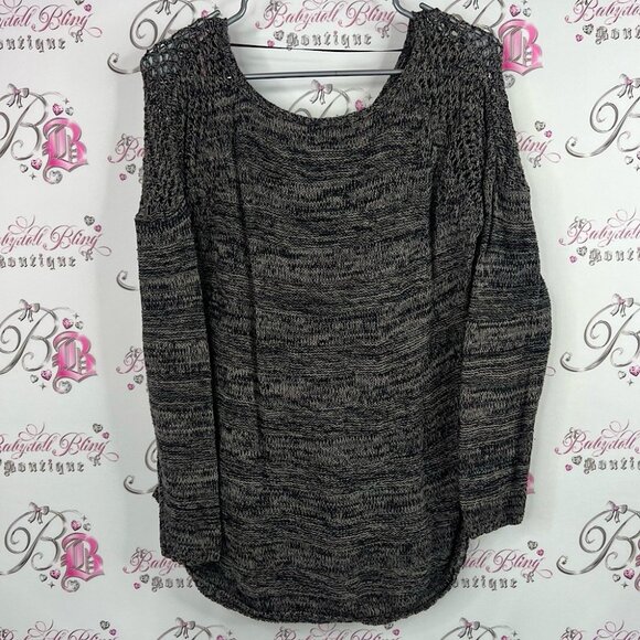 Volcom sweater knit crochet heathered grey black Charcoal Women's Sweater - Picture 2 of 8